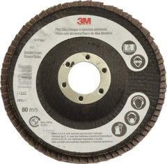 3M - 60 Grit, 4-1/2" Disc Diam, 7/8" Center Hole, Type 29 Zirconia Alumina Flap Disc - Cloth Backing, Arbor Attaching System, Coated - Eagle Tool & Supply