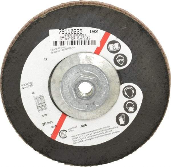 3M - 40 Grit, 7" Disc Diam, 5/8-11 Center Hole, Type 29 Zirconia Alumina Flap Disc - Cloth Backing, Arbor Attaching System, Coated - Eagle Tool & Supply