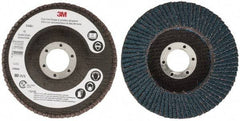 3M - 40 Grit, 4-1/2" Disc Diam, 7/8" Center Hole, Type 27 Zirconia Alumina Flap Disc - 13,300 Max RPM, Cloth Backing, Arbor Attaching System, Coated - Eagle Tool & Supply