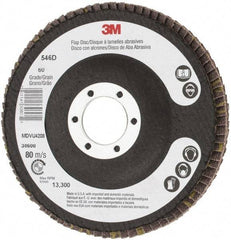 3M - 60 Grit, 4-1/2" Disc Diam, 7/8" Center Hole, Type 27 Zirconia Alumina Flap Disc - 13,300 Max RPM, Cloth Backing, Arbor Attaching System, Coated - Eagle Tool & Supply
