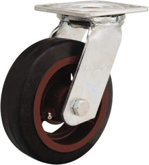 Hamilton - 6" Diam x 2" Wide x 7-1/2" OAH Top Plate Mount Swivel Caster - Rubber Mold on Cast Iron, 410 Lb Capacity, Straight Roller Bearing, 4 x 4-1/2" Plate - Eagle Tool & Supply