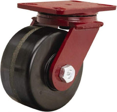 Hamilton - 6" Diam x 3" Wide x 7-1/2" OAH Top Plate Mount Swivel Caster - Phenolic, 2,000 Lb Capacity, Tapered Roller Bearing, 4-1/2 x 6-1/2" Plate - Eagle Tool & Supply