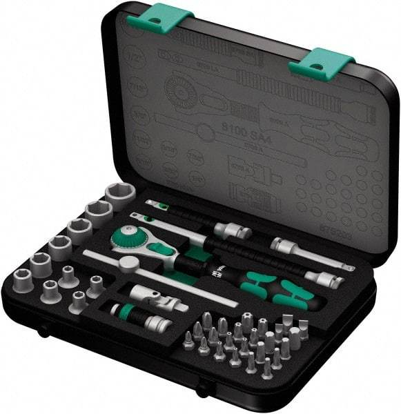 Wera - 41 Piece 1/4" Drive Socket & Bit Set - Comes in Molded Steel Case with High Density Foam Insert - Eagle Tool & Supply