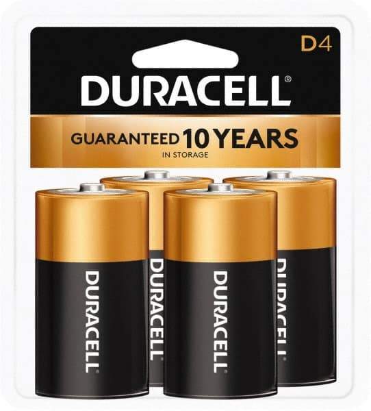 Duracell - Size D, Alkaline, 4 Pack, Standard Battery - 1.5 Volts, Button Tab Terminal - Eagle Tool & Supply