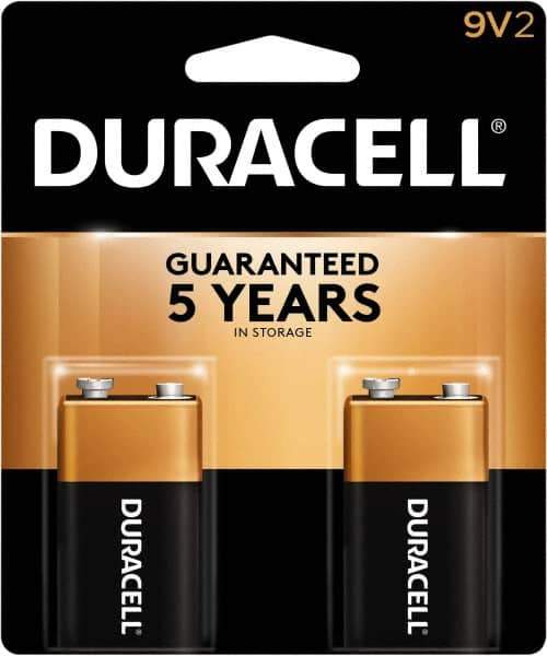 Duracell - Size 9V, Alkaline, 2 Pack, Standard Battery - 9 Volts, Snap Terminal - Eagle Tool & Supply