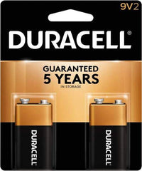 Duracell - Size 9V, Alkaline, 2 Pack, Standard Battery - 9 Volts, Snap Terminal - Eagle Tool & Supply