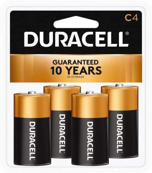 Duracell - Size C, Alkaline, 4 Pack, Standard Battery - 1.5 Volts, Button Tab Terminal - Eagle Tool & Supply