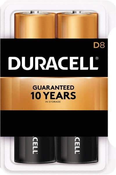 Duracell - Size D, Alkaline, 8 Pack, Standard Battery - 1.5 Volts, Button Tab Terminal - Eagle Tool & Supply