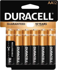 Duracell - Size AA, Alkaline, 12 Pack, Standard Battery - 1.5 Volts, Button Tab Terminal - Eagle Tool & Supply