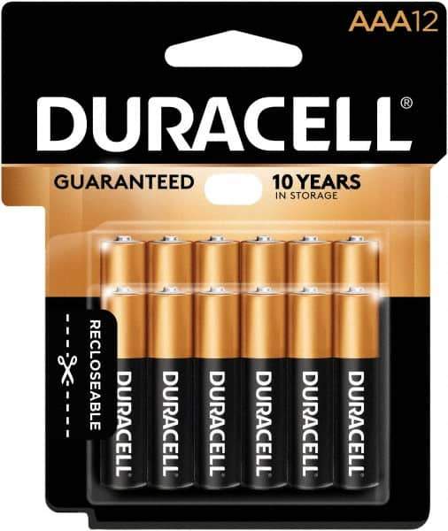 Duracell - Size AAA, Alkaline, 12 Pack, Standard Battery - 1.5 Volts, Button Tab Terminal - Eagle Tool & Supply