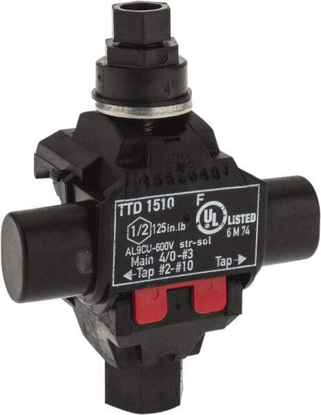 Ideal - 10 to 2 (Tap), 3 to 4/0 (Run) AWG Compatible, Tap Connector - 2.2" OAL x 1.8" OAW x 3.1" OAH - Eagle Tool & Supply