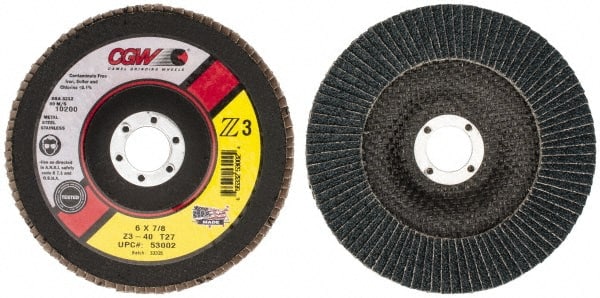 CGW Abrasives - 6" 40 Grit 7/8" Center Hole Type 27 Zirconia Alumina Flap Disc - Eagle Tool & Supply