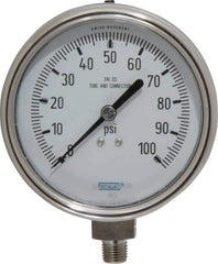 Wika - 4" Dial, 1/4 Thread, 0-100 Scale Range, Pressure Gauge - Lower Connection Mount, Accurate to 1% of Scale - Eagle Tool & Supply