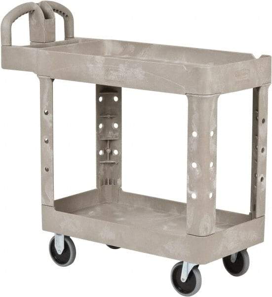Rubbermaid - 500 Lb Capacity, 17" Wide x 38-3/8" Long x 32-3/4" High Standard Utility Cart - 2 Shelf, Plastic - Eagle Tool & Supply