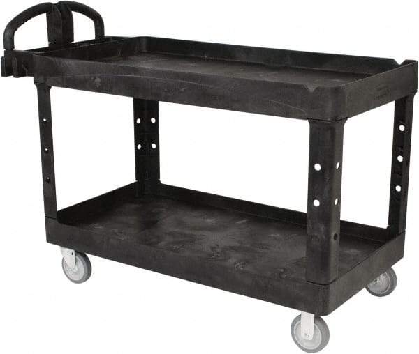 Rubbermaid - 750 Lb Capacity, 25" Wide x 53-5/8" Long x 32-3/4" High Standard Utility Cart - 2 Shelf, Plastic - Eagle Tool & Supply