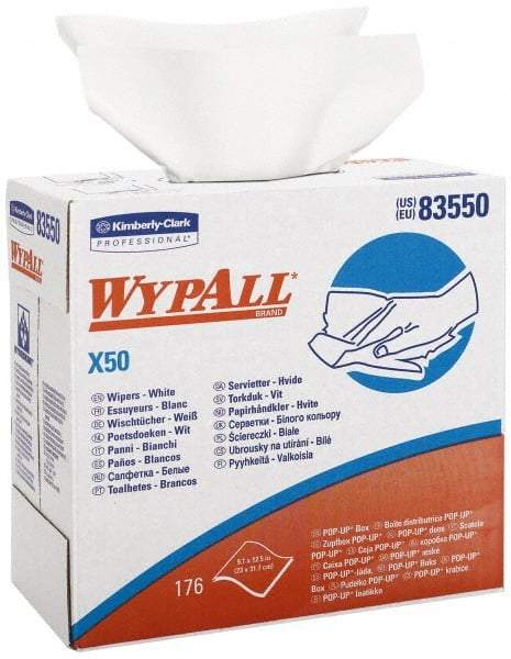 WypAll - X50 Dry Shop Towel/Industrial Wipes - Pop-Up, 12-1/4" x 9-1/4" Sheet Size, White - Eagle Tool & Supply