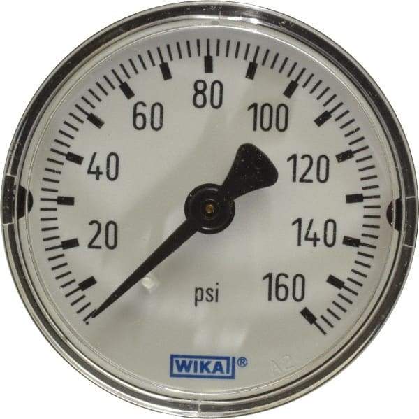 Wika - 2" Dial, 1/4 Thread, 0-160 Scale Range, Pressure Gauge - Center Back Connection Mount, Accurate to 3-2-3% of Scale - Eagle Tool & Supply