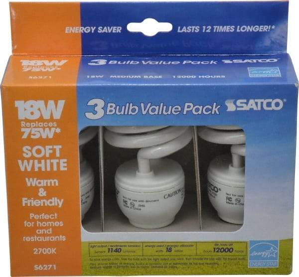 Value Collection - 18 Watt Fluorescent Residential/Office Medium Screw Lamp - 2,700°K Color Temp, 1,200 Lumens, T2, 12,000 hr Avg Life - Eagle Tool & Supply