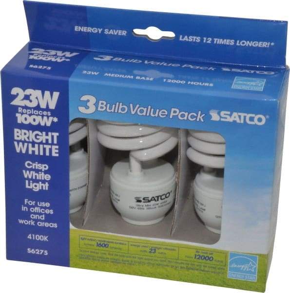 Value Collection - 23 Watt Fluorescent Residential/Office Medium Screw Lamp - 4,100°K Color Temp, 1,600 Lumens, T2, 10,000 hr Avg Life - Eagle Tool & Supply