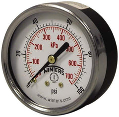 Winters - 2-1/2" Dial, 1/4 Thread, 0-160 Scale Range, Pressure Gauge - Center Back Connection Mount, Accurate to 3-2-3% of Scale - Eagle Tool & Supply