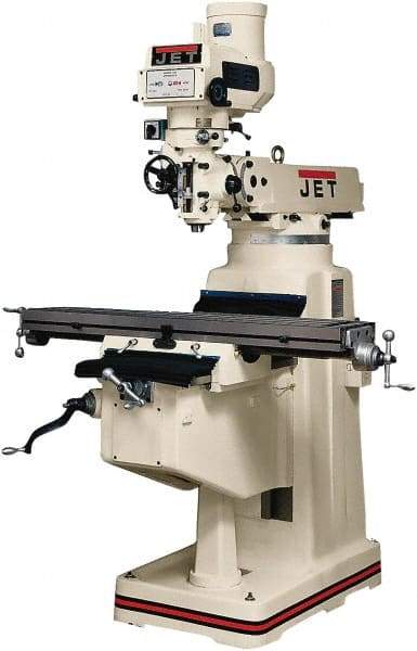 Jet - 10" Table Width x 50" Table Length, Variable Speed Pulley Control, 3 Phase Knee Milling Machine - R8 Spindle Taper, 3 hp - Eagle Tool & Supply