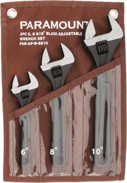 Paramount - 3 Piece, 6 to 10", Adjustable Wrench Set - Inch Measurement Standard, Black Finish, Comes in Canvas Roll - Eagle Tool & Supply