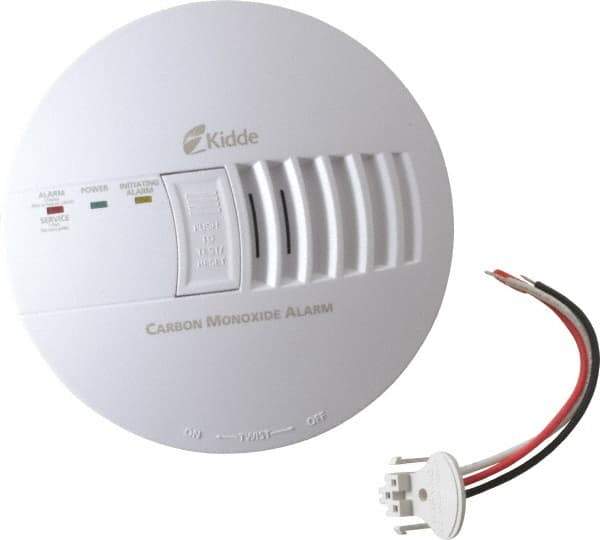 Kidde - 5-3/4 Inch Diameter, AC Wire In 120 Volt Carbon Monoxide Alarm - 85 dB Decibel Rating, 9V Battery Included, Tamper Resistant, Interconnectable - Eagle Tool & Supply