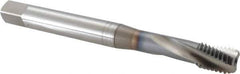 OSG - M10x1.50 Metric Coarse 3 Flute 6H Bottoming Spiral Flute Tap - Vanadium High Speed Steel, TiCN Finish, 100mm OAL, Right Hand Flute, Right Hand Thread, Series 13113 - Eagle Tool & Supply