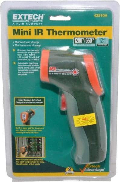 Extech - -50 to 650°C (-58 to 1200°F) Infrared Thermometer - 12:1 Distance to Spot Ratio - Eagle Tool & Supply