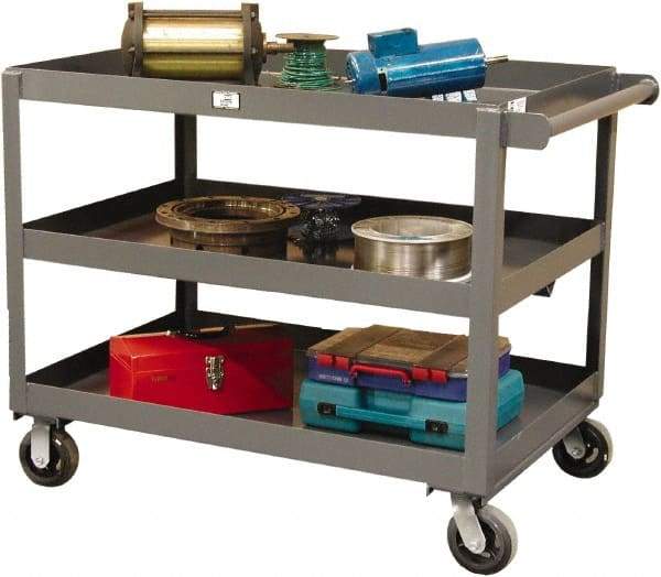Strong Hold - 2,000 Lb Capacity, 32" Wide x 48" Long x 40" High Service Cart - 3 Shelf, Steel, Swivel Casters - Eagle Tool & Supply