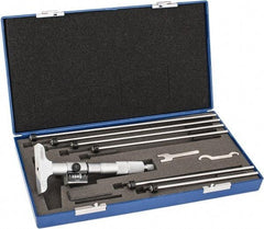 Fowler - 0 to 6" Range, 6 Rod, Mechanical Depth Micrometer - Ratchet Stop Thimble, 2-1/2" Base Length, 0.001" Graduation, 11/64" Rod Diam - Eagle Tool & Supply