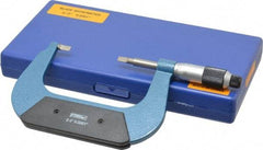 Fowler - 2" to 3" Mechanical Baked Enamel (Frame) & Satin Chrome (Graduations) Coated Blade Micrometer - 0.0002" Accuracy, 0.0001" Graduation, 0.03" Blade Thickness, Ratchet Stop Thimble - Eagle Tool & Supply