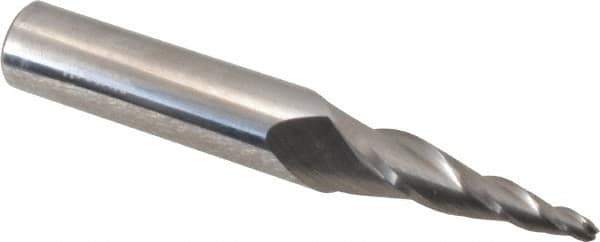 Accupro - 7° Taper Angle per Side, 3/32" Small End Diam, 1" LOC, Solid Carbide 3 Flute Tapered Ball End Mill - 2-1/2" OAL, 3/8" Shank Diam - Eagle Tool & Supply