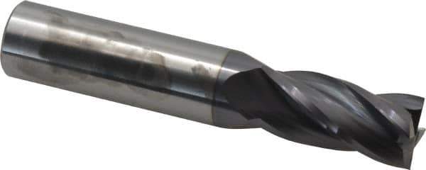 Atrax - 11/16", 1-3/8" LOC, 3/4" Shank Diam, 4" OAL, 4 Flute, Solid Carbide Square End Mill - Single End, AlTiN Finish, Spiral Flute, 30° Helix, Centercutting, Right Hand Cut, Right Hand Flute - Eagle Tool & Supply