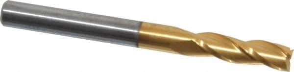 Atrax - 3/16", 5/8" LOC, 3/16" Shank Diam, 2" OAL, 3 Flute, Solid Carbide Square End Mill - Single End, TiN Finish, Spiral Flute, 30° Helix, Centercutting, Right Hand Cut - Eagle Tool & Supply