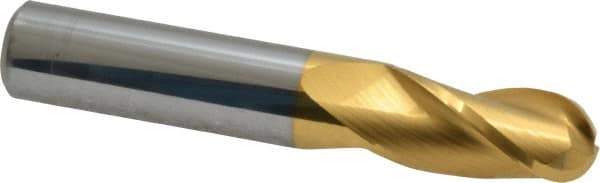 Atrax - 1/2" Diam, 1" LOC, 3 Flute Solid Carbide Ball End Mill - TiN Finish, Single End, 3" OAL, 1/2" Shank Diam - Eagle Tool & Supply