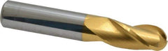 Atrax - 1/2" Diam, 1" LOC, 3 Flute Solid Carbide Ball End Mill - TiN Finish, Single End, 3" OAL, 1/2" Shank Diam - Eagle Tool & Supply
