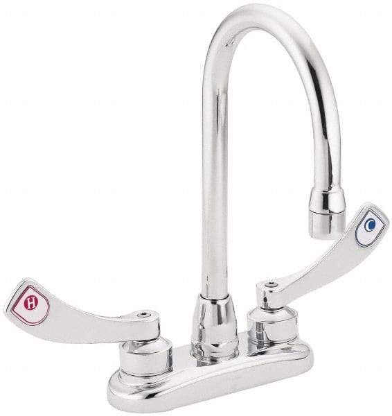 Moen - 2 Hole Mount, Spout Reach Commercial Faucet - Two Handle, Wrist Blade Handle, High Spout, No Drain - Eagle Tool & Supply