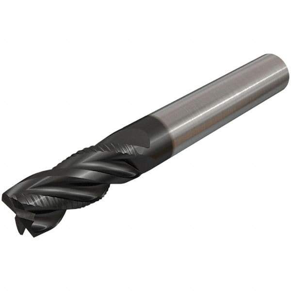 Iscar - 4 Flute Solid Carbide Roughing & Finishing Corner Chamfer End Mill - TiAlN Finish, Straight Shank, 38° Helix, Non-Centercutting, Regular Length - Eagle Tool & Supply