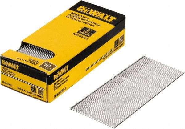 DeWALT - 18 Gauge 2" Long Finishing Nails for Power Nailers - Steel, Bright Finish, Smooth Shank, Straight Stick Collation, Brad Head, Chisel Point - Eagle Tool & Supply