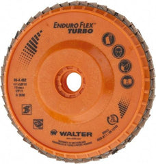 WALTER Surface Technologies - 36 Grit, 4-1/2" Disc Diam, 5/8-11 Center Hole, Type 29 Ceramic Flap Disc - 13,300 Max RPM, Plastic Backing, Arbor Attaching System, Coated - Eagle Tool & Supply