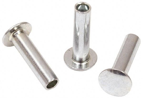 RivetKing - 0.134 to 0.141" Hole Diam, Round Head, Zinc Plated Steel, Semi Tubular Rivet - 3/8 Head Diam, 1" Length Under Head, 3/16 Body Diam - Eagle Tool & Supply