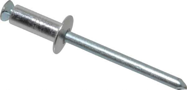 RivetKing - Dome Head Aluminum Peel Blind Rivet - Steel Mandrel, 0.188" to 0.354" Grip, 3/8" Head Diam, 0.196" Max Hole Diam, 0.551 to 0.590" Length Under Head, 3/16" Body Diam - Eagle Tool & Supply