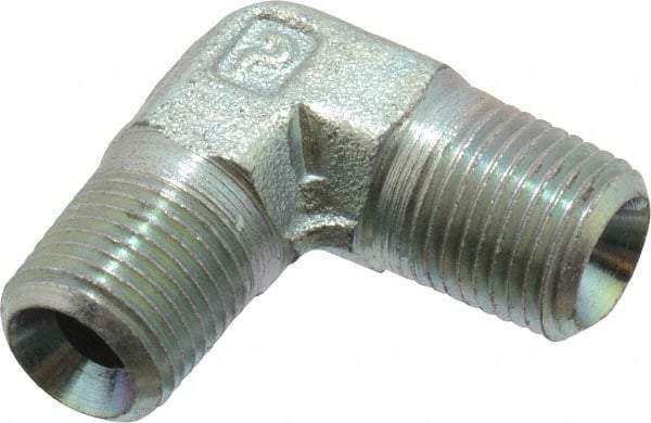 Parker - 1/8 Male Thread, Zinc Plated Steel Industrial Pipe 90° Male Elbow - MNPTF, 6,000 psi - Eagle Tool & Supply