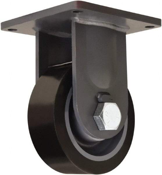Hamilton - 8" Diam x 3" Wide x 11" OAH Top Plate Mount Rigid Caster - Polyurethane Mold on Forged Steel, 4,500 Lb Capacity, Tapered Roller Bearing, 8-1/2 x 8-1/2" Plate - Eagle Tool & Supply