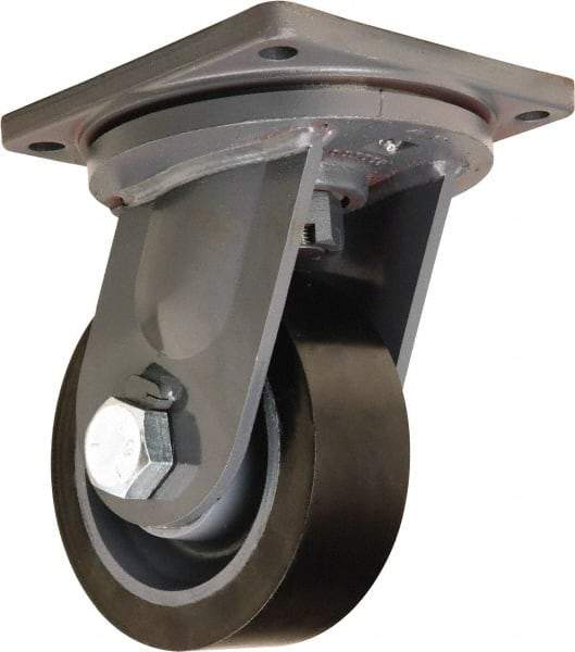 Hamilton - 8" Diam x 3" Wide x 11" OAH Top Plate Mount Swivel Caster - Polyurethane Mold on Forged Steel, 4,500 Lb Capacity, Tapered Roller Bearing, 8-1/2 x 8-1/2" Plate - Eagle Tool & Supply