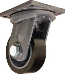 Hamilton - 8" Diam x 3" Wide x 11" OAH Top Plate Mount Swivel Caster - Polyurethane Mold on Forged Steel, 4,500 Lb Capacity, Tapered Roller Bearing, 8-1/2 x 8-1/2" Plate - Eagle Tool & Supply