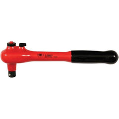 Wiha - 1/2" Drive Pear Head Ratchet - Insulated Finish, 10" OAL, 48 Gear Teeth, 1,000 Volt Insulated Handle, Reversible Head - Eagle Tool & Supply