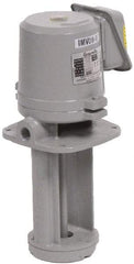 Graymills - 5/3 Amp, 115/230 Volt, 1/2 hp, 1 Phase, 3,450 RPM, Cast Iron Immersion Machine Tool & Recirculating Pump - 35 GPM, 42 psi, 4-3/4" Long x 4-3/4" Mounting Flange Width, 17-7/8" Overall Height, NPT Thread, Aluminum Impeller, TEFC Motor - Eagle Tool & Supply