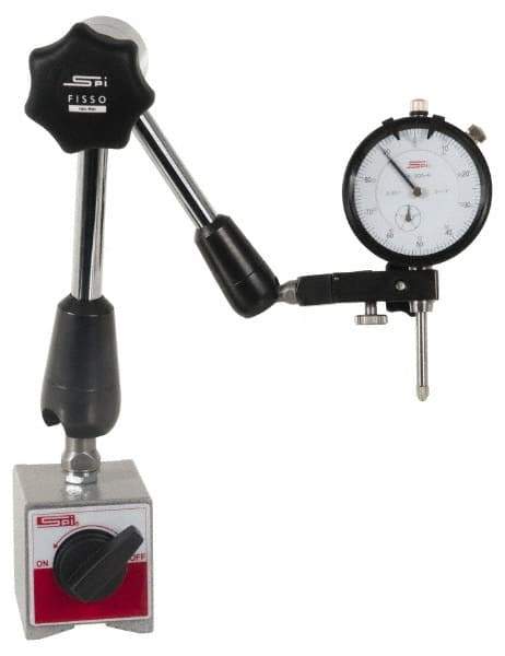 SPI - 0.001" Graduation, 0-100 Dial Reading, Dial Indicator & Base Kit - 2-1/4" Base Length x 2" Base Width x 2-1/8" Base Height, 2" Dial Diam - Eagle Tool & Supply